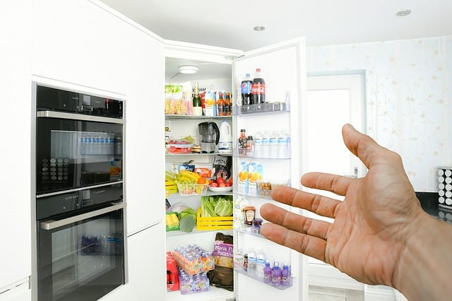 冷蔵庫の消臭剤を比較検討する様子