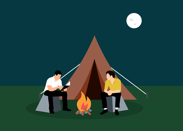 キャンプ場でメニューに悩む人のイラスト