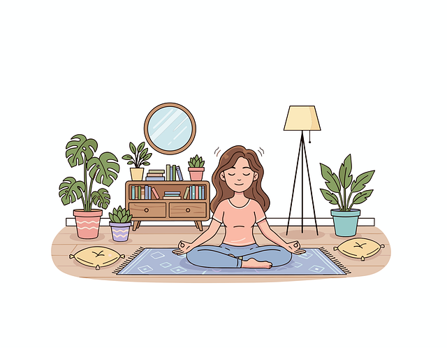 自宅でリラックスしてヨガをする女性