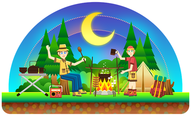 キャンプで安全に調理するための注意喚起のイラスト