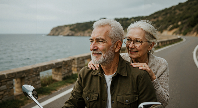 笑顔で旅行を楽しむ女性と、リラックスした男性