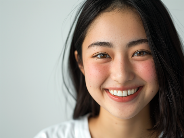 肌の調子が良くなり、笑顔で晴れやかな表情の女性のイメージ