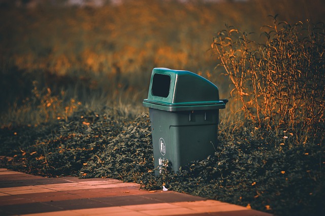 ゴミ箱から漂う不快な臭いに顔をしかめる女性