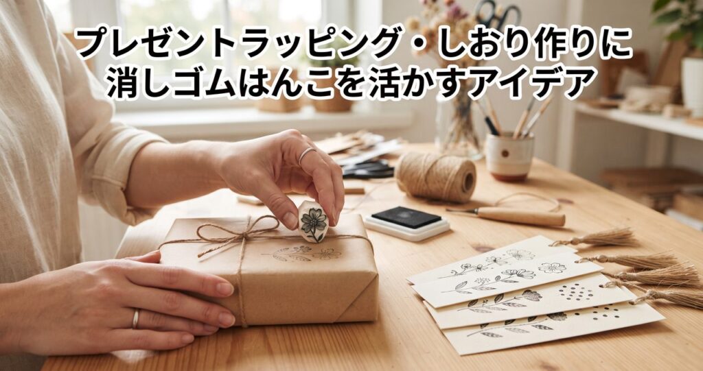 プレゼントラッピング・しおり作りに消しゴムはんこを活かすアイデア
